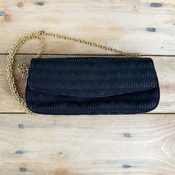 J. Renee‎ Black Clutch Purse Gold Shoulder Bag Cocktail Formal - Picture 1 of 6
